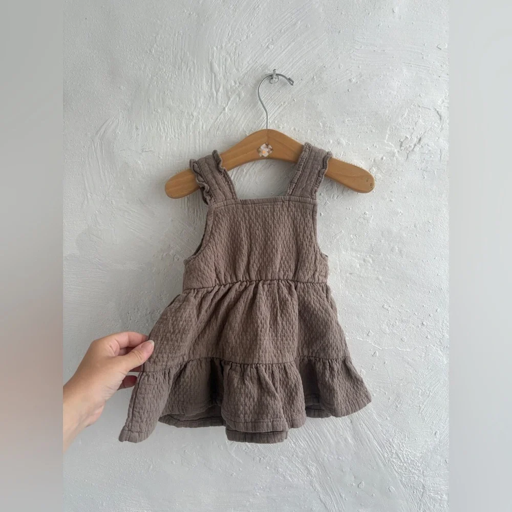 Nicole Miller Taupe Textured Button-Front Ruffle Dress
